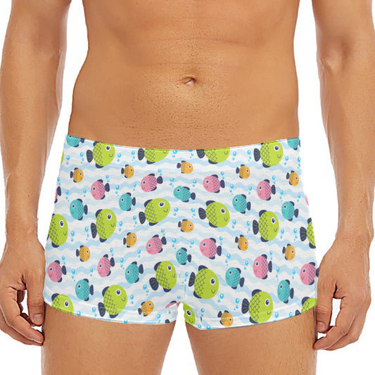 Cartoon Fish Pattern Print Men's Short Boxer Briefs