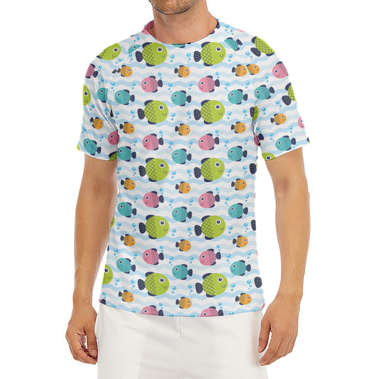 Cartoon Fish Pattern Print Men's Short Sleeve Rash Guard