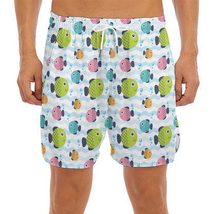 Cartoon Fish Pattern Print Men's Split Running Shorts