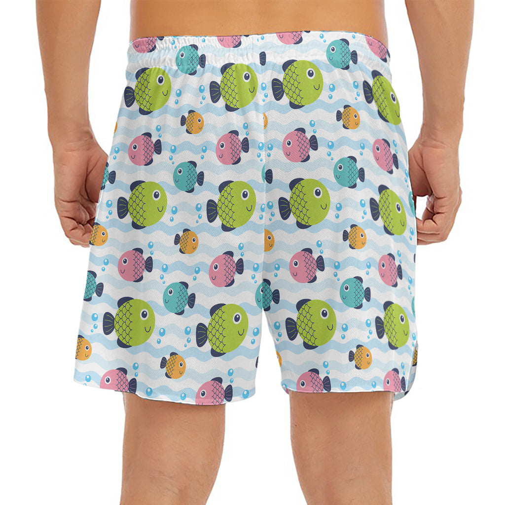 Cartoon Fish Pattern Print Men's Split Running Shorts