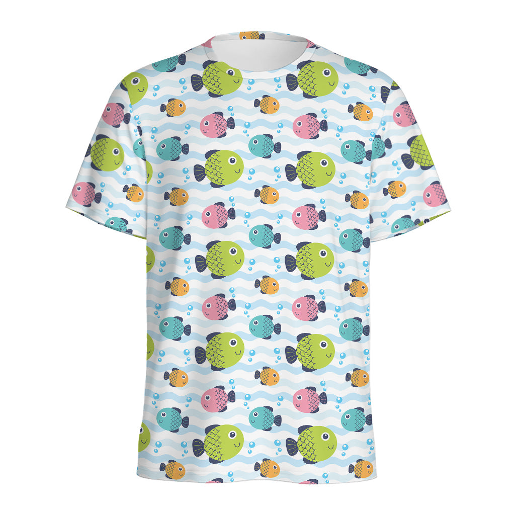 Cartoon Fish Pattern Print Men's Sports T-Shirt