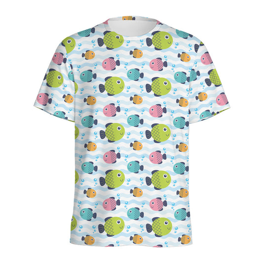 Cartoon Fish Pattern Print Men's Sports T-Shirt