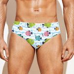 Cartoon Fish Pattern Print Men's Swim Briefs
