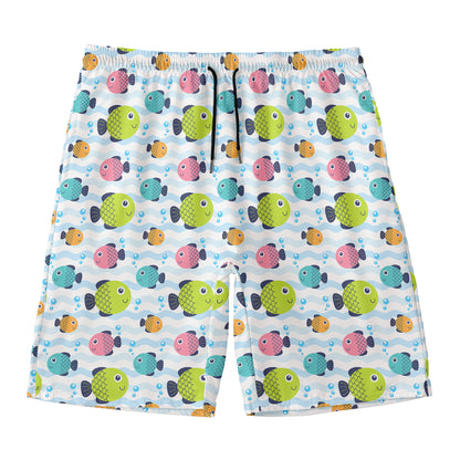 Cartoon Fish Pattern Print Men's Swim Trunks