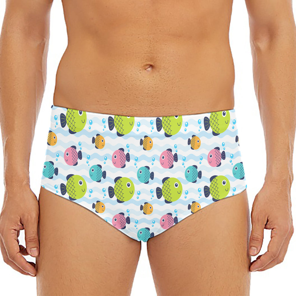 Cartoon Fish Pattern Print Men's Triangle Swim Briefs