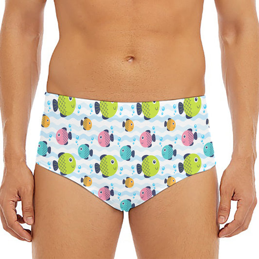 Cartoon Fish Pattern Print Men's Triangle Swim Briefs