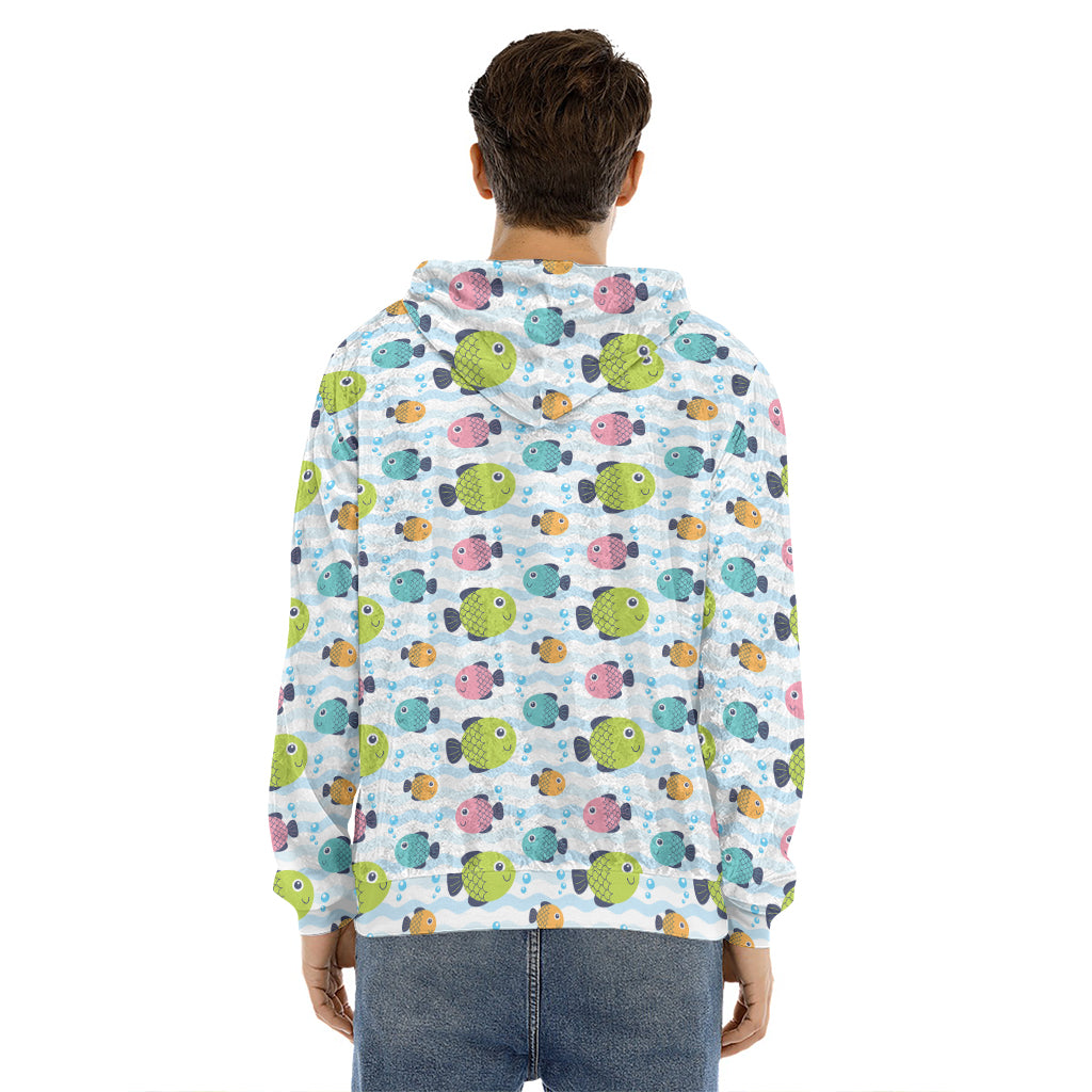 Cartoon Fish Pattern Print Men's Velvet Pullover Hoodie