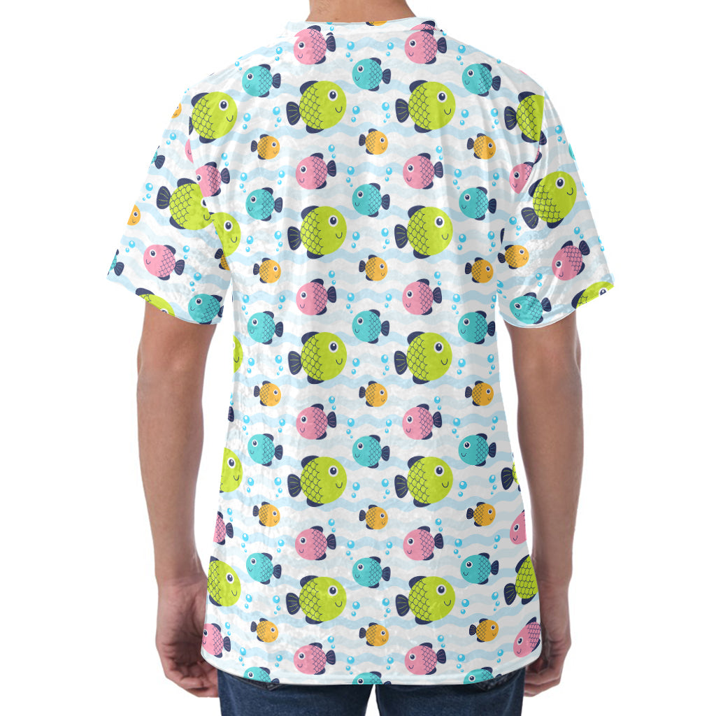 Cartoon Fish Pattern Print Men's Velvet T-Shirt