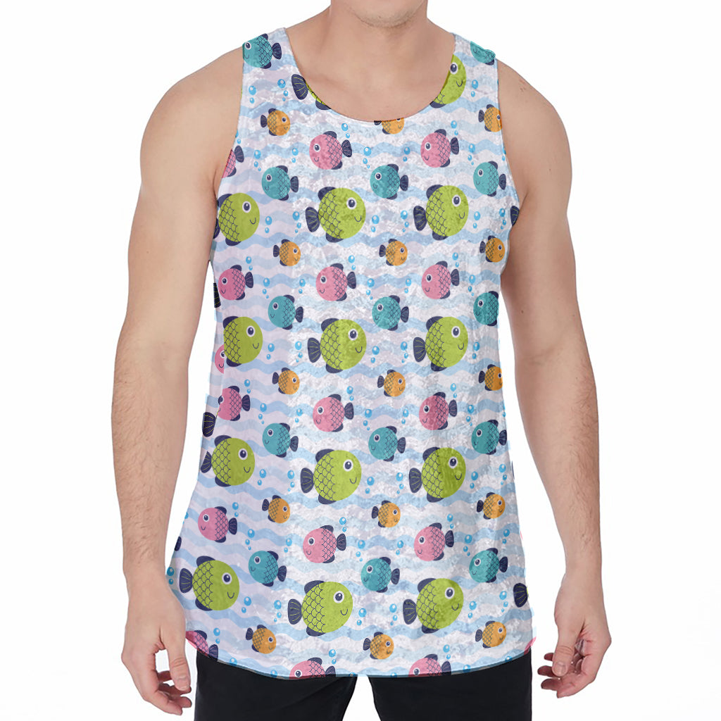 Cartoon Fish Pattern Print Men's Velvet Tank Top