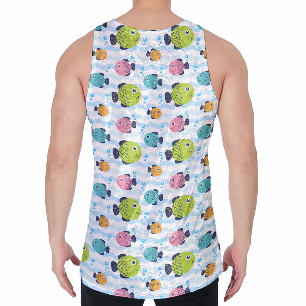 Cartoon Fish Pattern Print Men's Velvet Tank Top