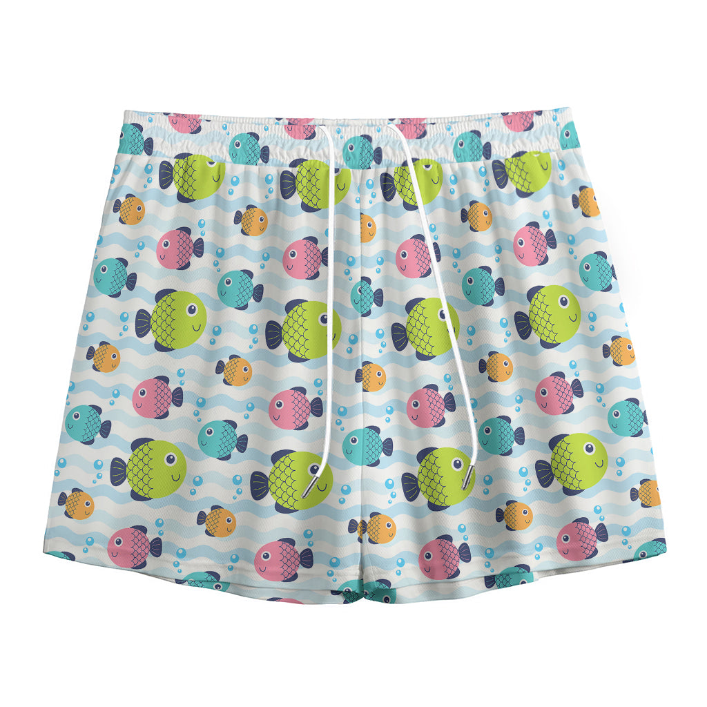 Cartoon Fish Pattern Print Mesh Shorts