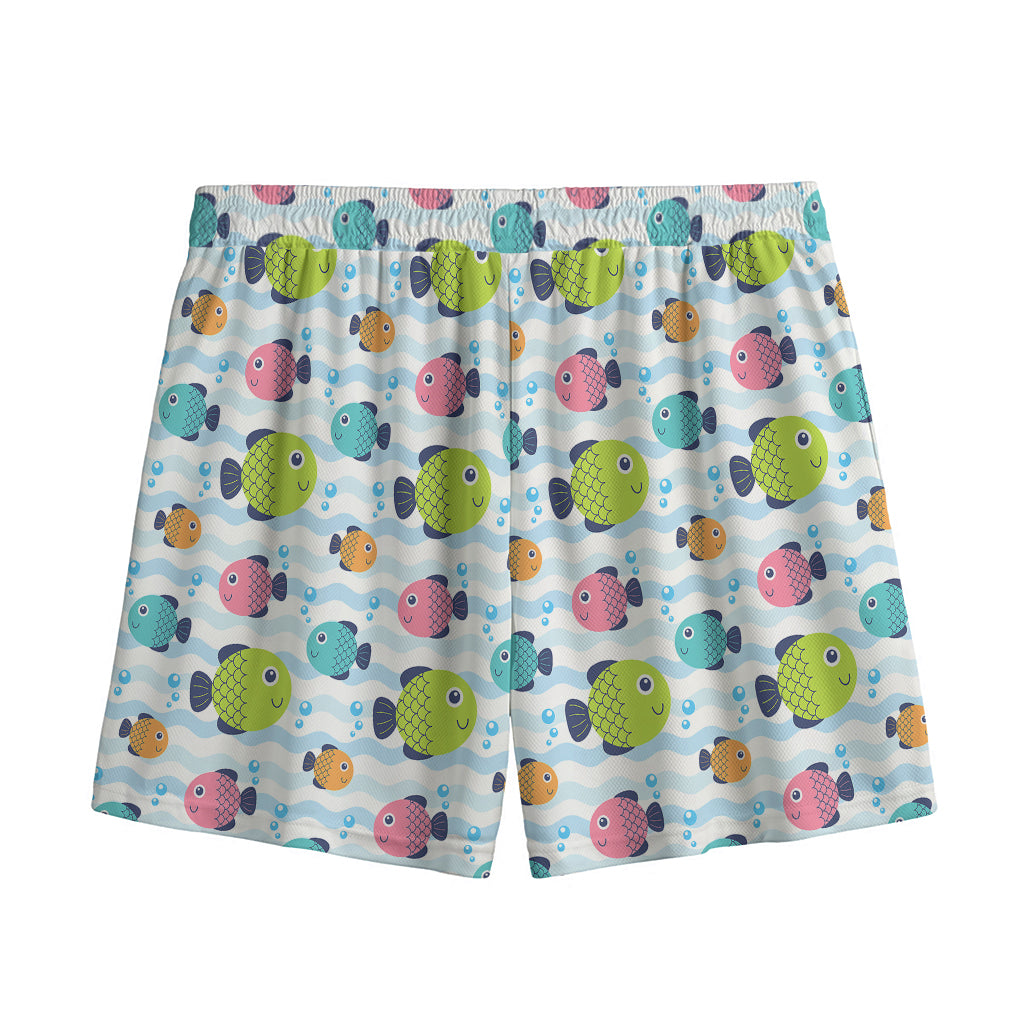 Cartoon Fish Pattern Print Mesh Shorts