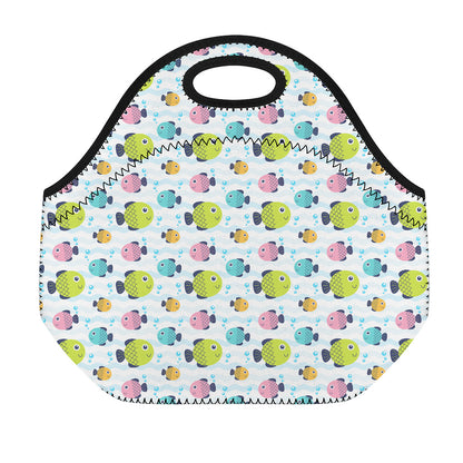 Cartoon Fish Pattern Print Neoprene Lunch Bag