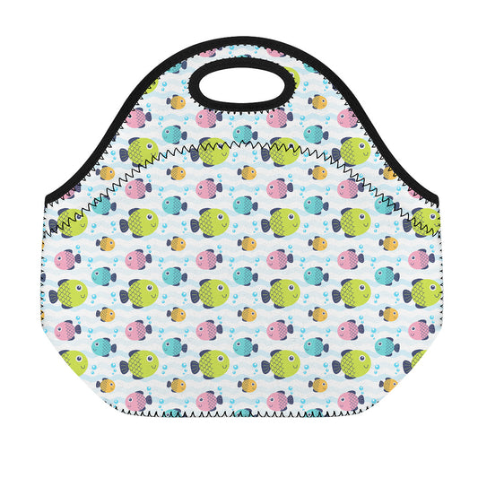 Cartoon Fish Pattern Print Neoprene Lunch Bag