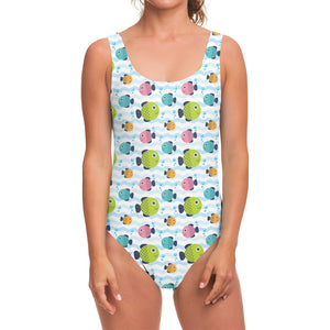 Cartoon Fish Pattern Print One Piece Swimsuit