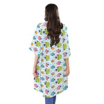 Cartoon Fish Pattern Print Open Front Beach Cover Up