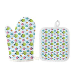 Cartoon Fish Pattern Print Oven Mitt And Pot Holder Set