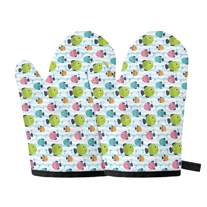 Cartoon Fish Pattern Print Oven Mitts