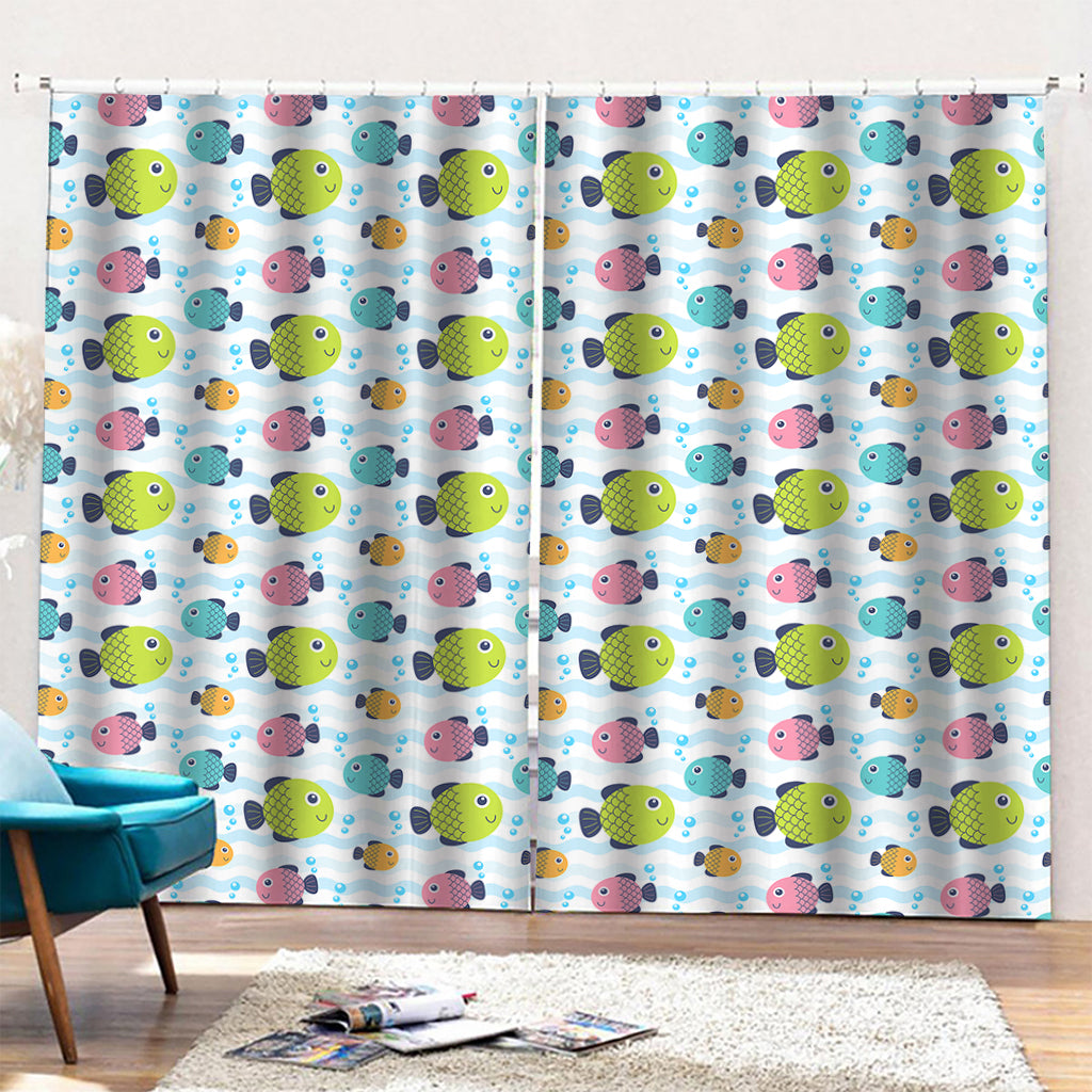 Cartoon Fish Pattern Print Pencil Pleat Curtains