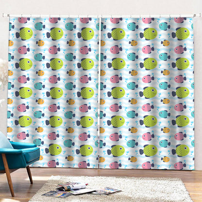 Cartoon Fish Pattern Print Pencil Pleat Curtains