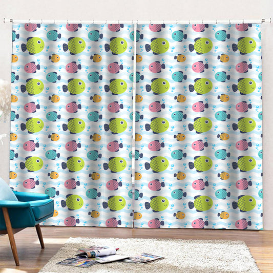Cartoon Fish Pattern Print Pencil Pleat Curtains