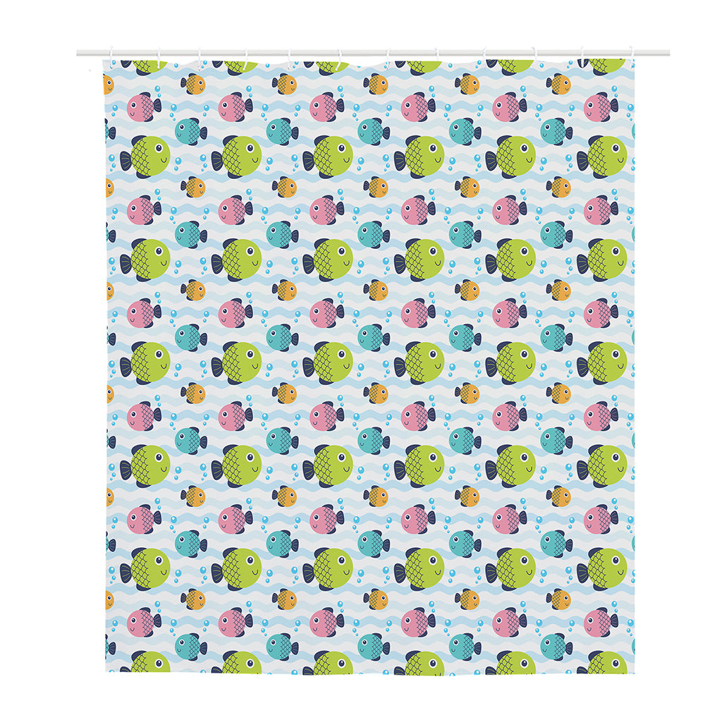 Cartoon Fish Pattern Print Polyester Shower Curtain