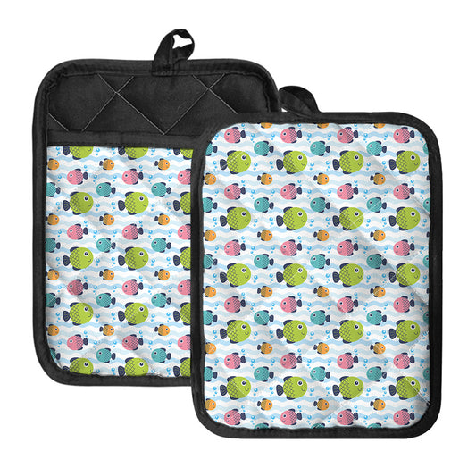 Cartoon Fish Pattern Print Pot Holders With Pocket