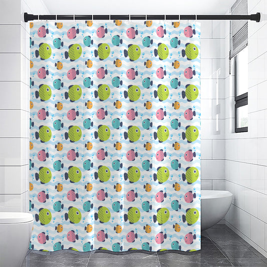 Cartoon Fish Pattern Print Premium Shower Curtain