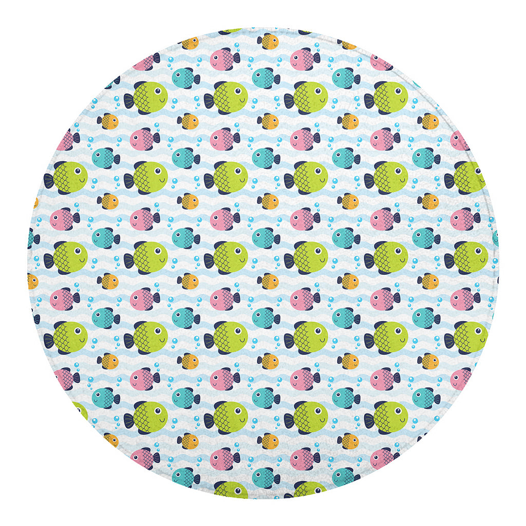 Cartoon Fish Pattern Print Round Blanket