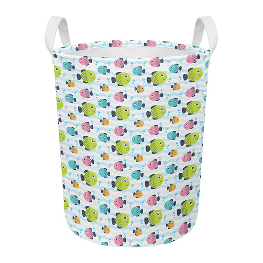 Cartoon Fish Pattern Print Round Laundry Basket