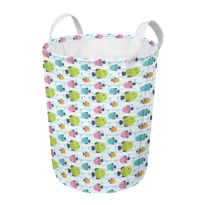 Cartoon Fish Pattern Print Round Laundry Basket
