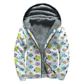 Cartoon Fish Pattern Print Sherpa Lined Zip Up Hoodie