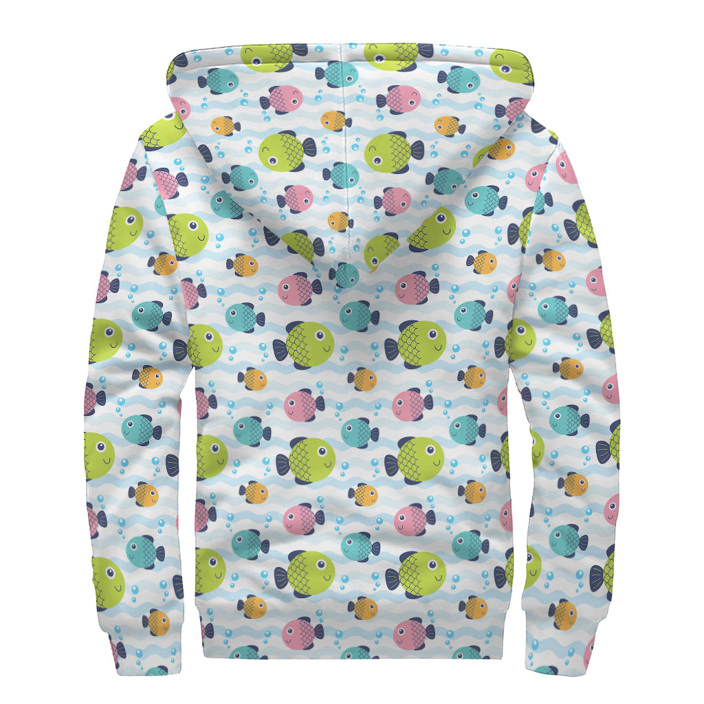 Cartoon Fish Pattern Print Sherpa Lined Zip Up Hoodie