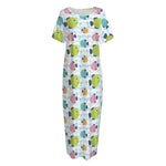 Cartoon Fish Pattern Print Short Sleeve Long Nightdress