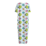 Cartoon Fish Pattern Print Short Sleeve Long Nightdress