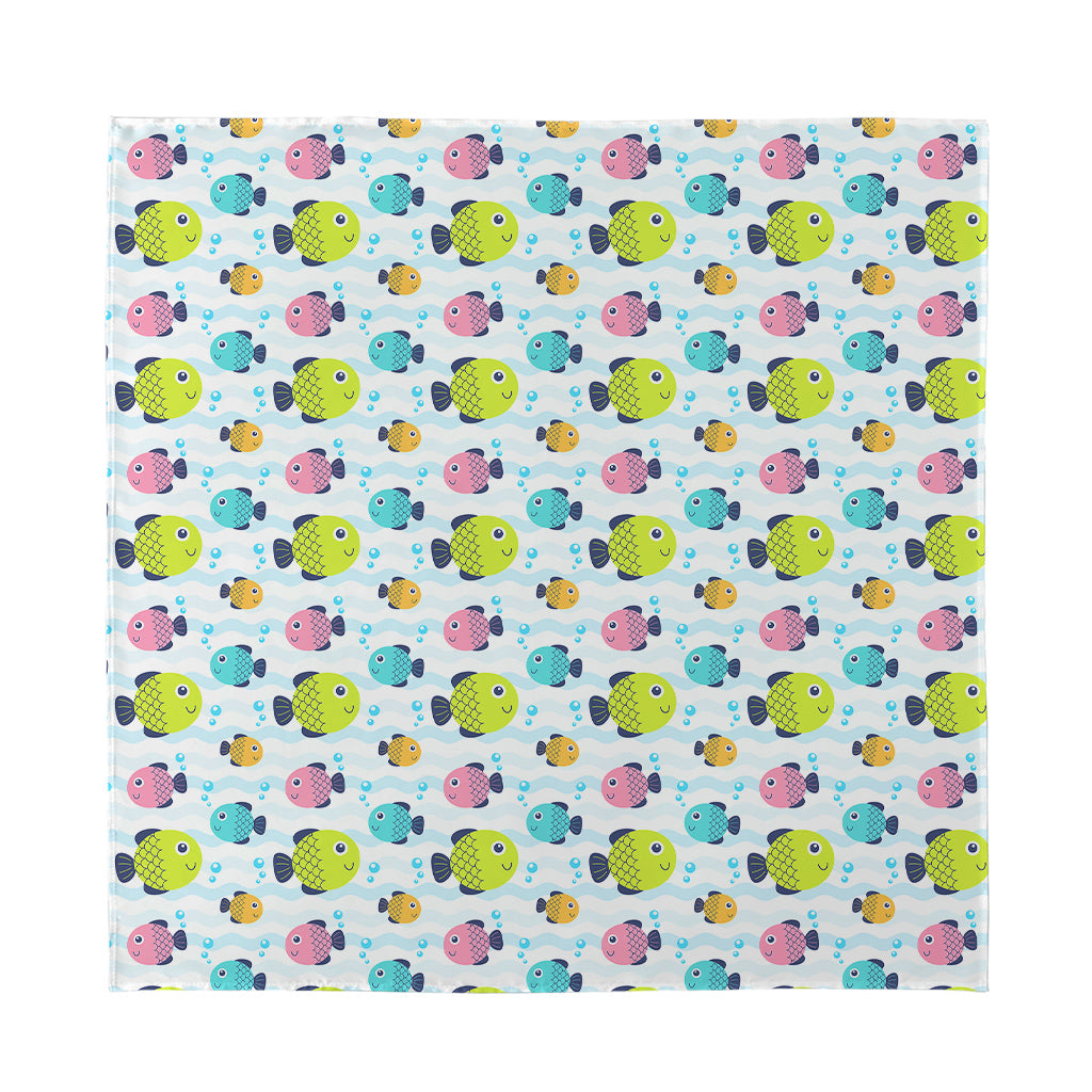 Cartoon Fish Pattern Print Silk Bandana