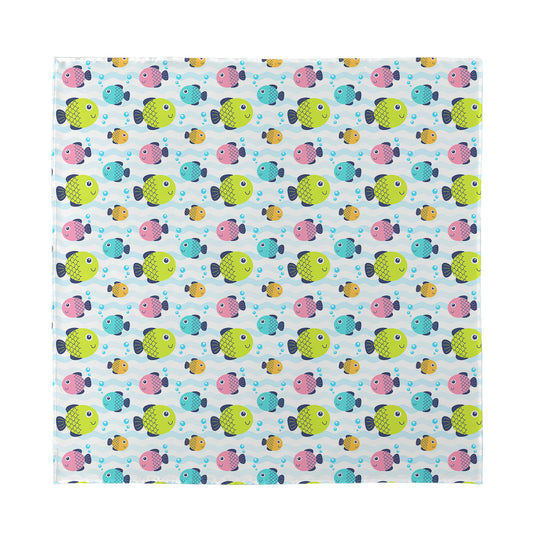 Cartoon Fish Pattern Print Silk Bandana