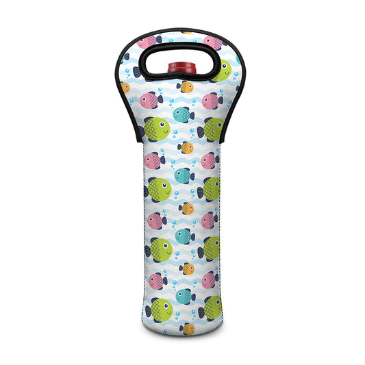 Cartoon Fish Pattern Print Single Neoprene Wine Tote