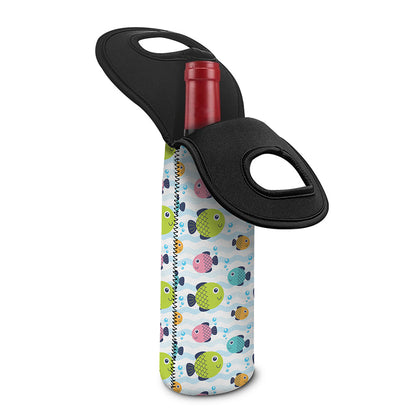 Cartoon Fish Pattern Print Single Neoprene Wine Tote