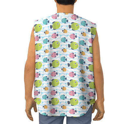 Cartoon Fish Pattern Print Sleeveless Baseball Jersey