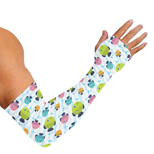 Cartoon Fish Pattern Print Sun Protection Arm Sleeves