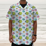 Cartoon Fish Pattern Print Textured Short Sleeve Shirt