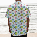 Cartoon Fish Pattern Print Textured Short Sleeve Shirt