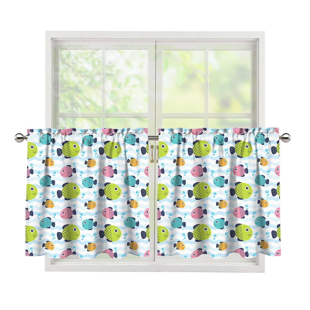 Cartoon Fish Pattern Print Tier Curtains