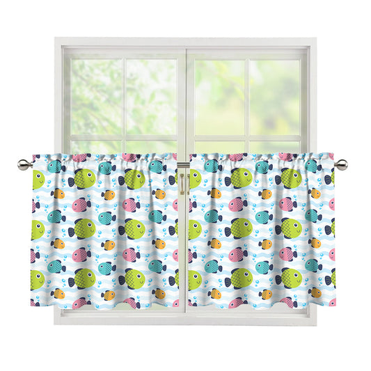 Cartoon Fish Pattern Print Tier Curtains