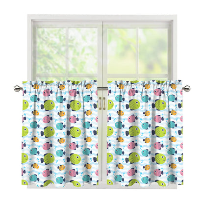 Cartoon Fish Pattern Print Tier Curtains