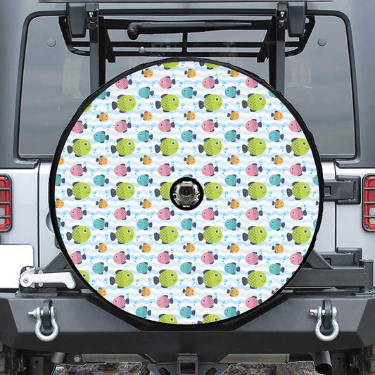 Cartoon Fish Pattern Print Tire Cover With Camera Hole