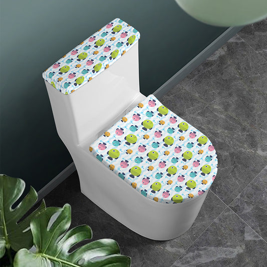 Cartoon Fish Pattern Print Toilet Lid And Tank Cover Set