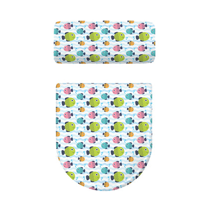 Cartoon Fish Pattern Print Toilet Lid And Tank Cover Set