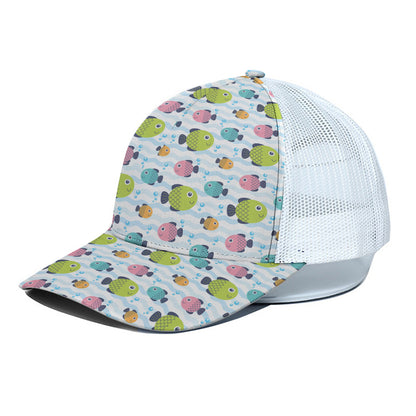 Cartoon Fish Pattern Print White Mesh Trucker Cap